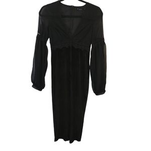 THREADZWEAR Black Long Sleeve Witchy Goth Whimsical Fairy Midi Dress Size S